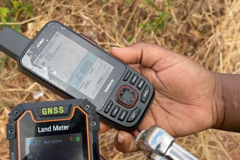 This is when our team was recording coordinates at the Kabudula plot, using GPS/GNSS equipment to capture boundary points for use in preparing the site sketch.